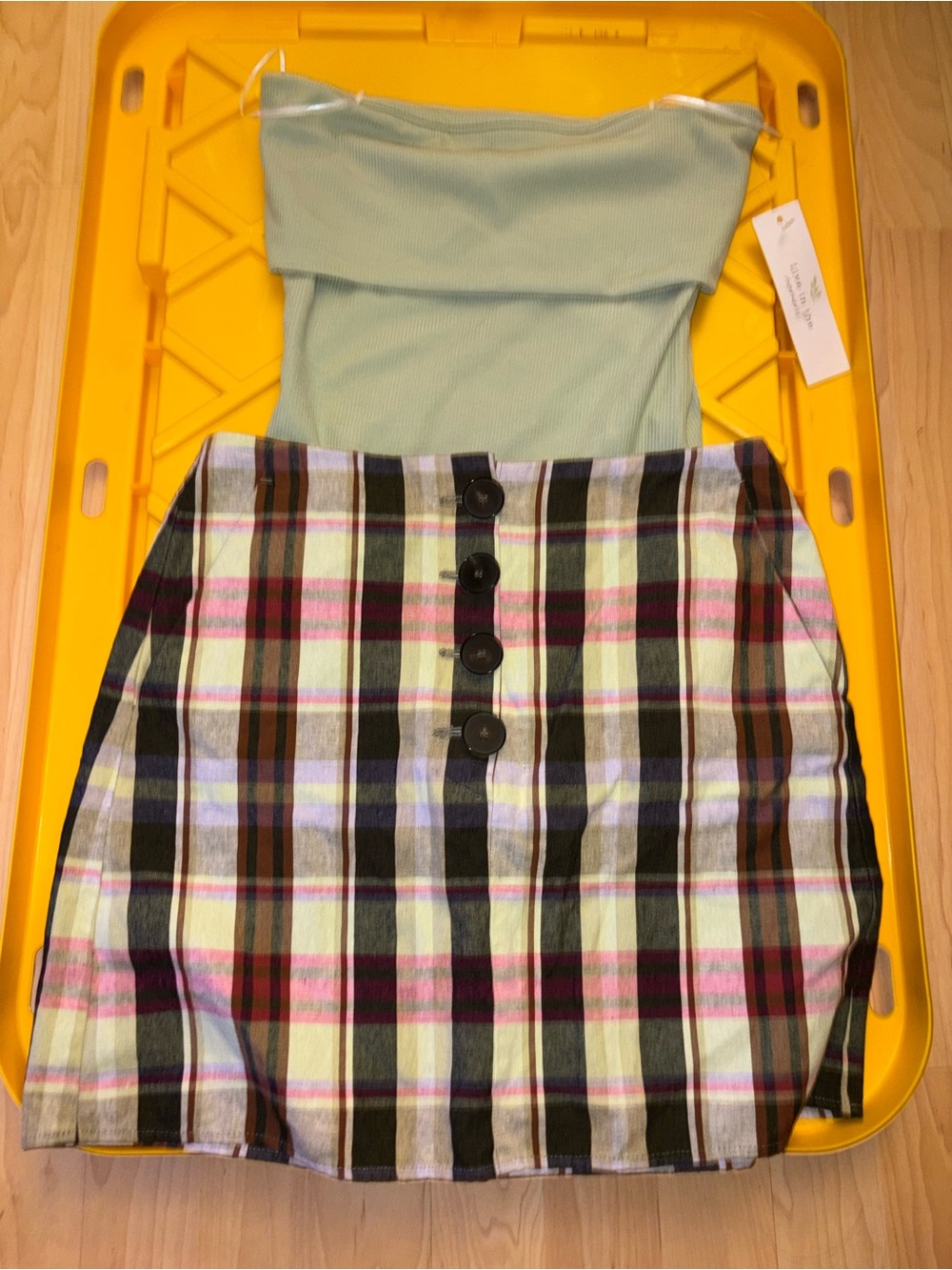 MNG Plaid Button-Front Mini Skirt + bodysuit bundle